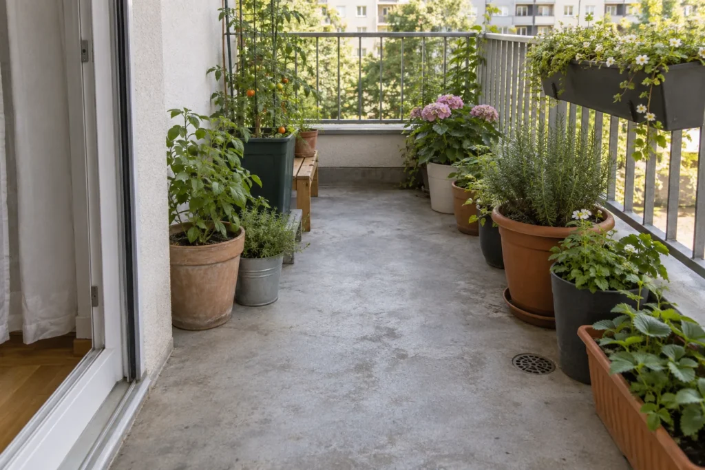 Keeping a clear walking route and accessible floor drain on a balcony