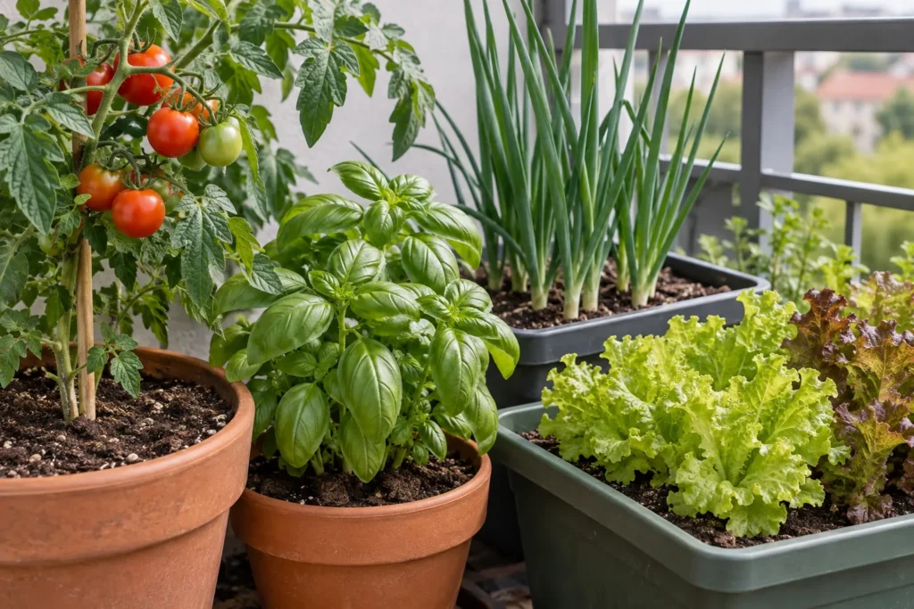 Companion crops with different root depths sharing one balcony container