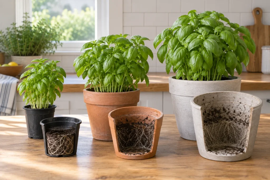 Basil and parsley placed closest to the balcony door for daily use