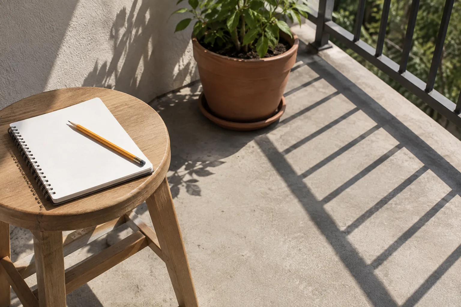 Measuring direct sunlight hours on a balcony with a notepad
