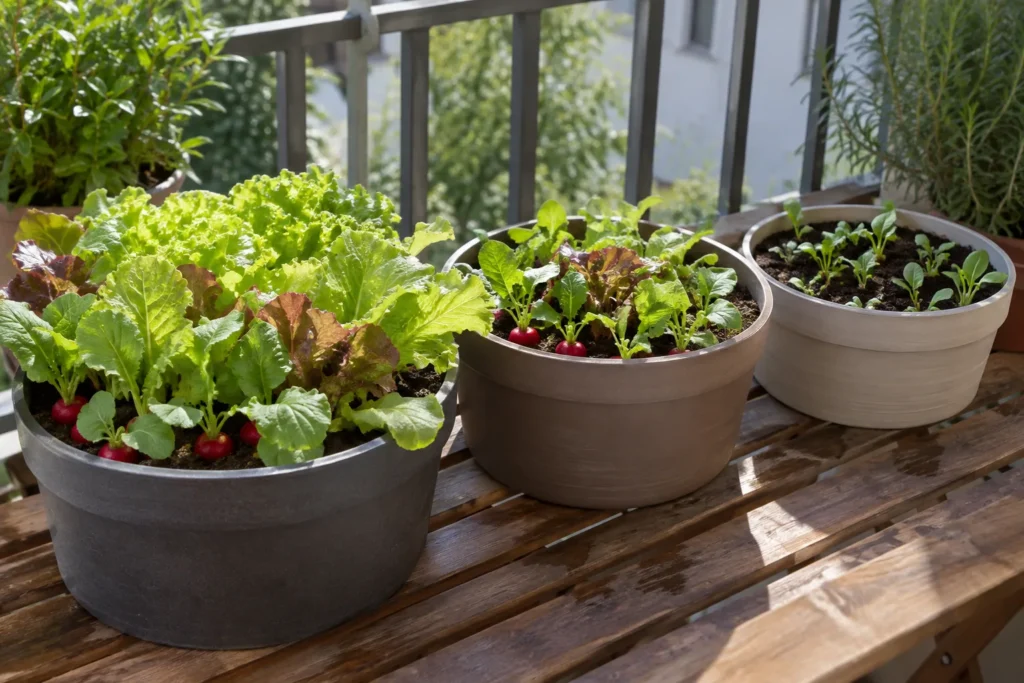 Staggered succession sowing of lettuce in a balcony container for a steady harvest