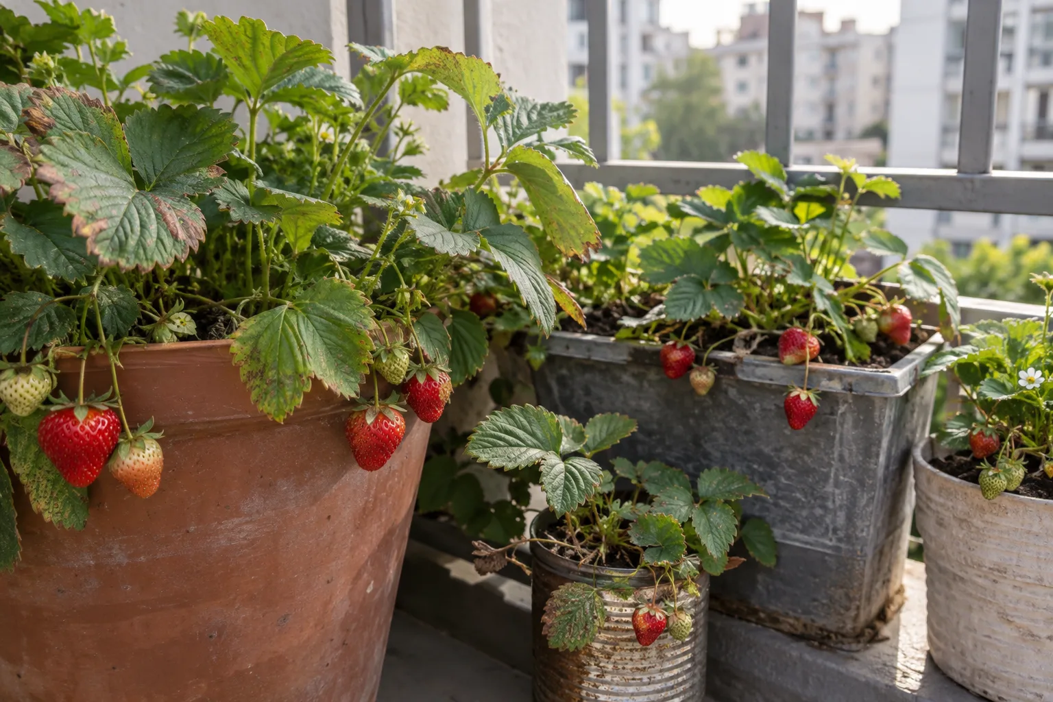 Growing Strawberries in Balcony Containers