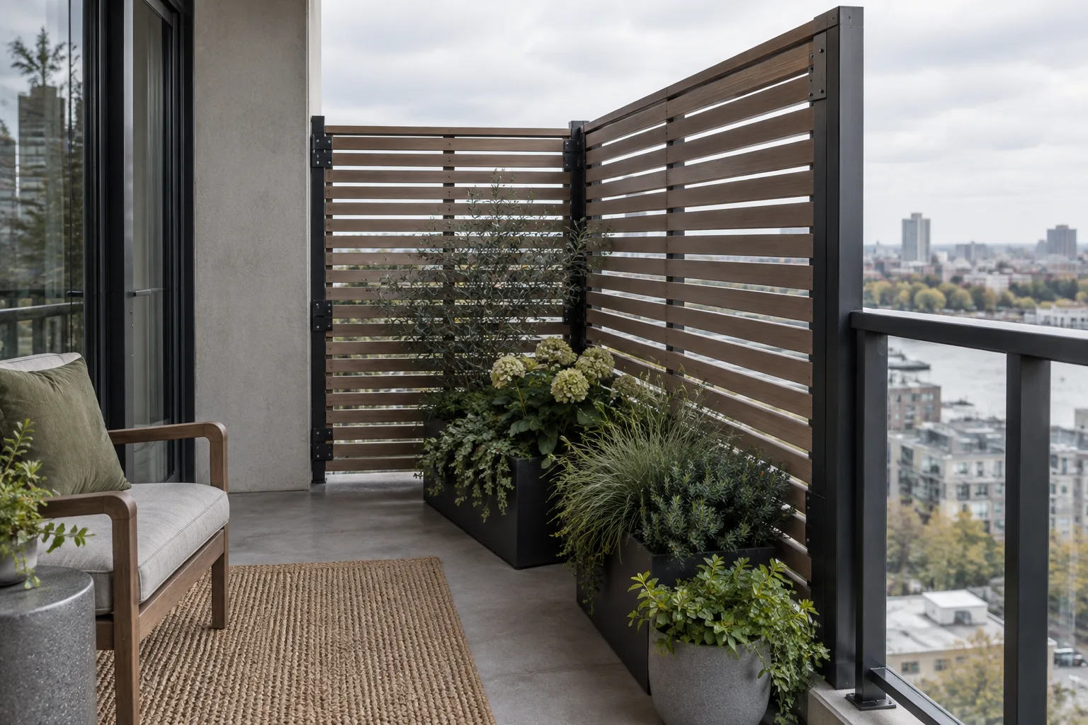 A secure slatted screen slows wind while leaving open gaps for airflow.